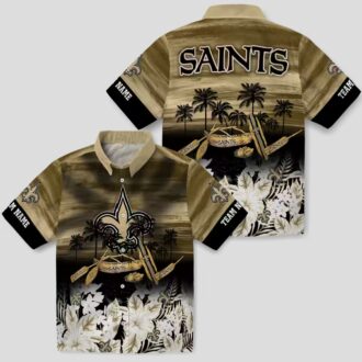 New Orleans Saints Beach Shirt, Custom Gold Canoe & Floral NFL Summer Apparel