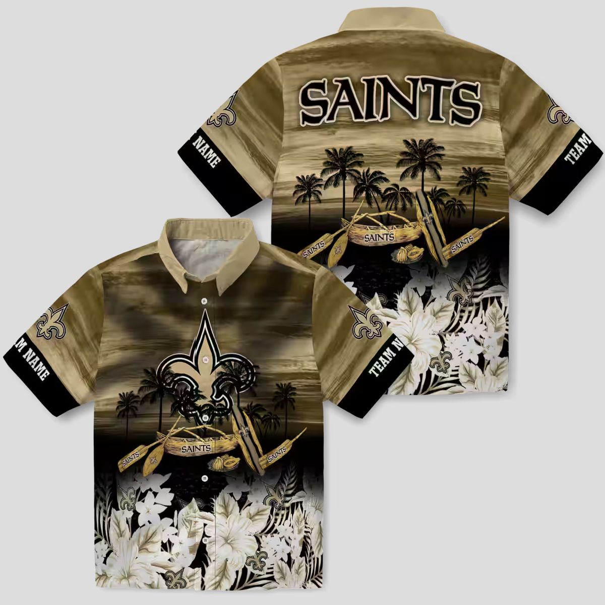 New Orleans Saints Beach Shirt, Custom Gold Canoe & Floral NFL Summer Apparel