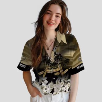 New Orleans Saints Beach Shirt, Custom Gold Canoe & Floral NFL Summer Apparel
