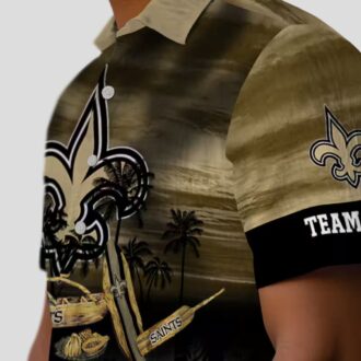 New Orleans Saints Beach Shirt, Custom Gold Canoe & Floral NFL Summer Apparel