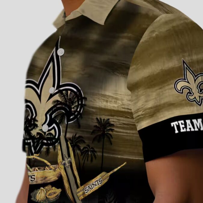 New Orleans Saints Beach Shirt, Custom Gold Canoe & Floral NFL Summer Apparel