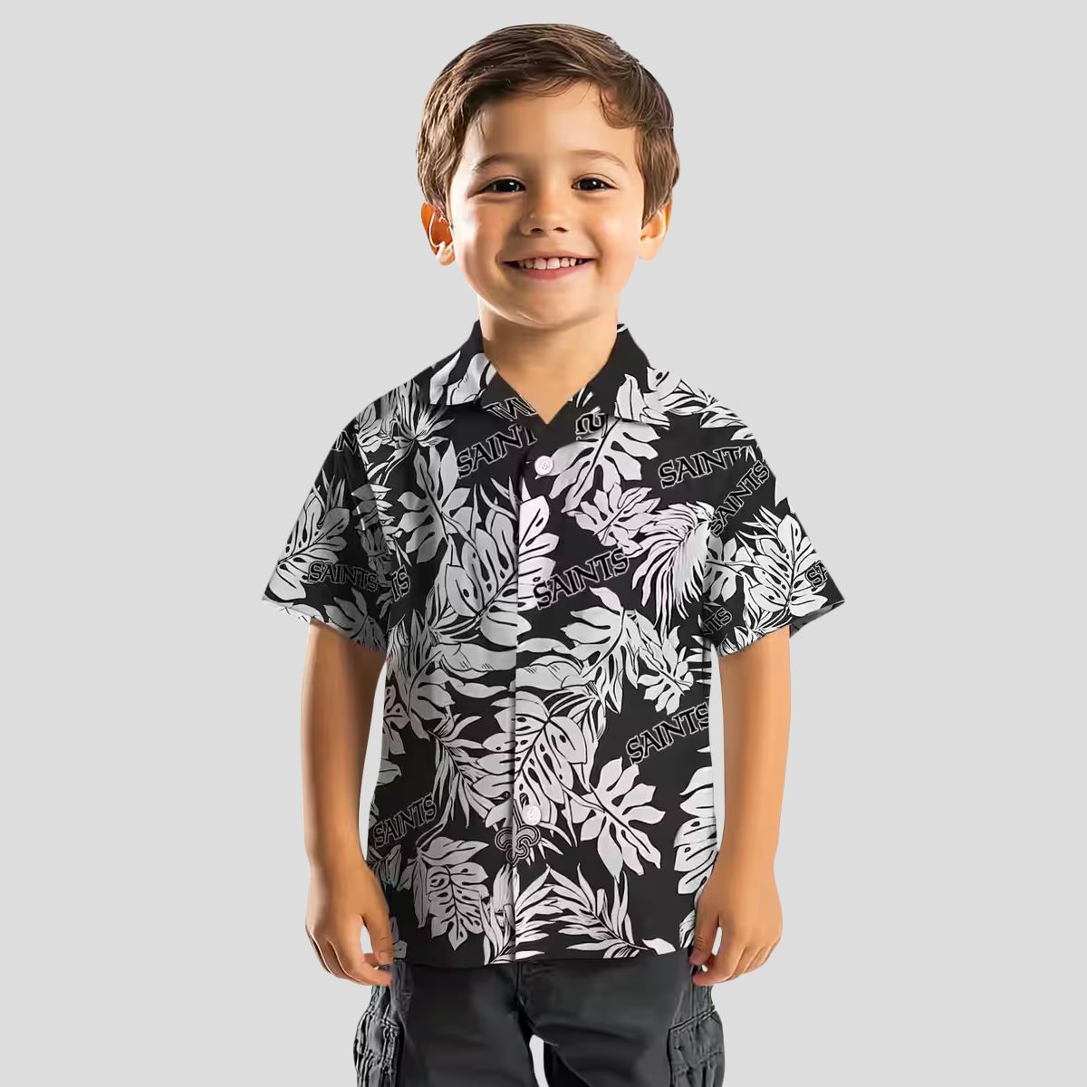 New Orleans Saints Black Hawaiian Shirt - Monstera Leaf Print, Official NFL Apparel