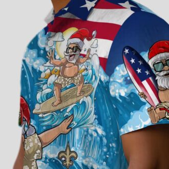 New Orleans Saints Blue Hawaiian Shirt, Funny Surfing Santa Button Up Shirt