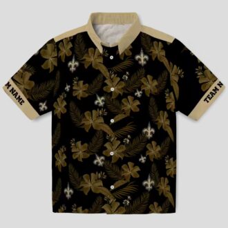 New Orleans Saints Botanical Print Hawaiian Shirt, Custom Black Aloha Outfit