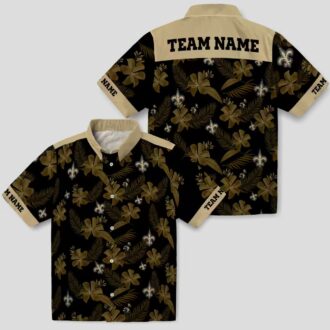 New Orleans Saints Botanical Print Hawaiian Shirt, Custom Black Aloha Outfit