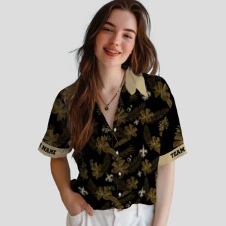 New Orleans Saints Botanical Print Hawaiian Shirt, Custom Black Aloha Outfit