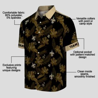 New Orleans Saints Botanical Print Hawaiian Shirt, Custom Black Aloha Outfit