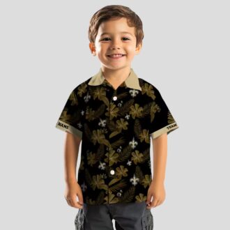 New Orleans Saints Botanical Print Hawaiian Shirt, Custom Black Aloha Outfit