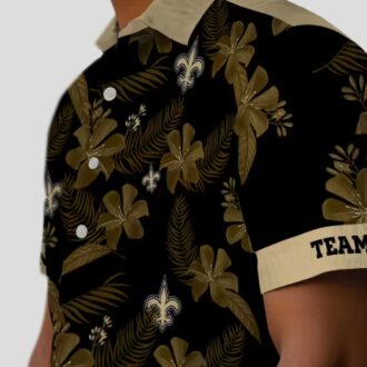New Orleans Saints Botanical Print Hawaiian Shirt, Custom Black Aloha Outfit