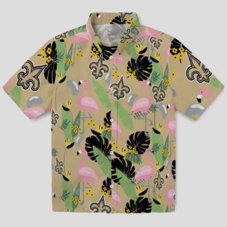 New Orleans Saints Flamingo Hawaiian Shirt, Gold Leaf Summer Fan Outfit