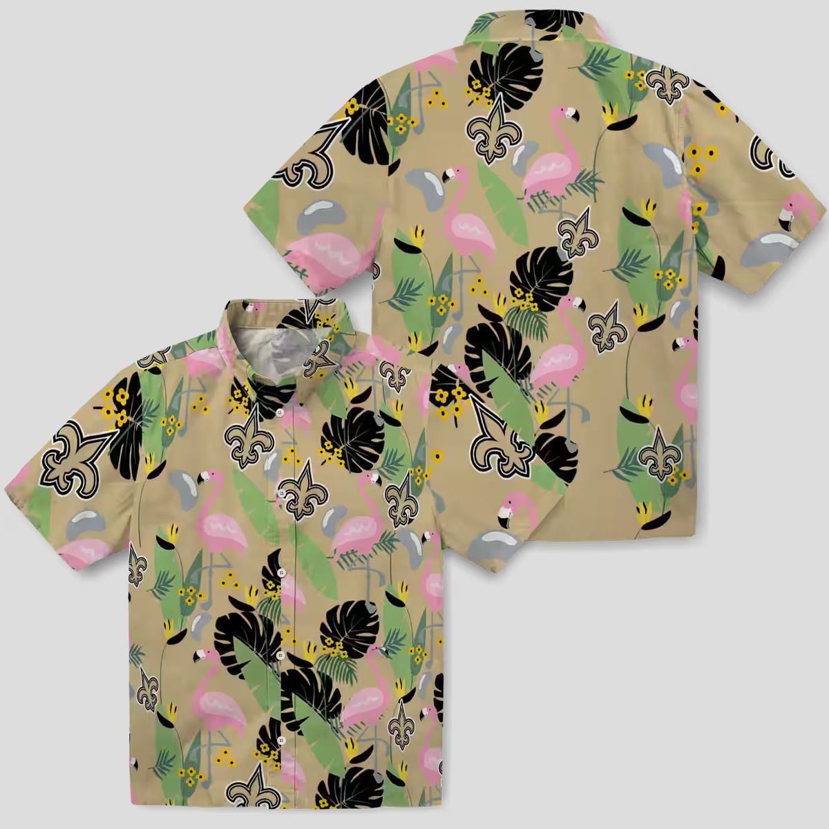 New Orleans Saints Flamingo Hawaiian Shirt, Gold Leaf Summer Fan Outfit