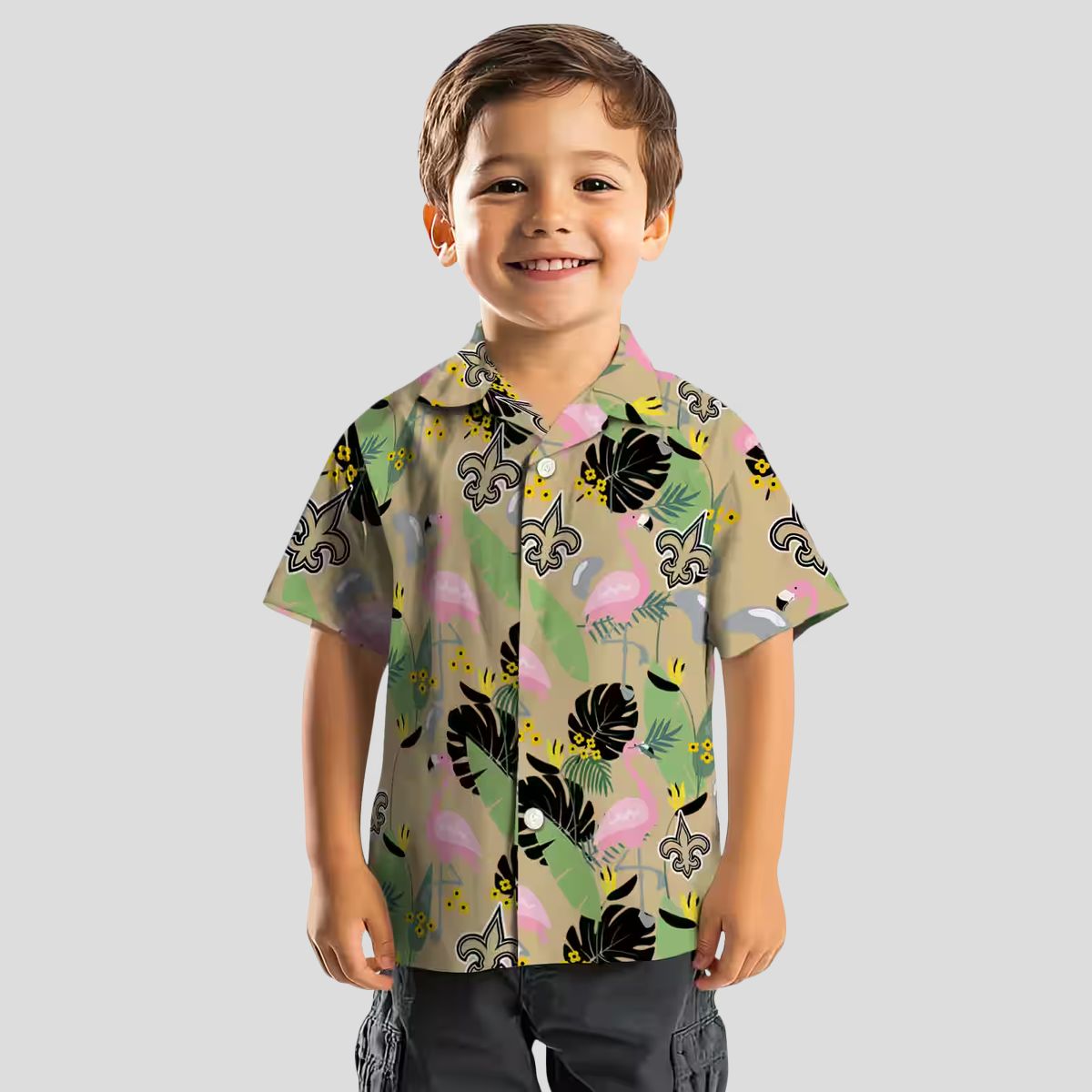 New Orleans Saints Flamingo Hawaiian Shirt, Gold Leaf Summer Fan Outfit