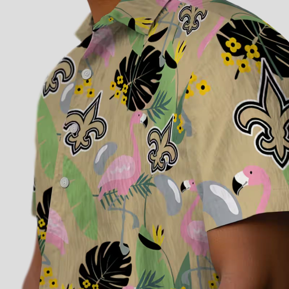New Orleans Saints Flamingo Hawaiian Shirt, Gold Leaf Summer Fan Outfit