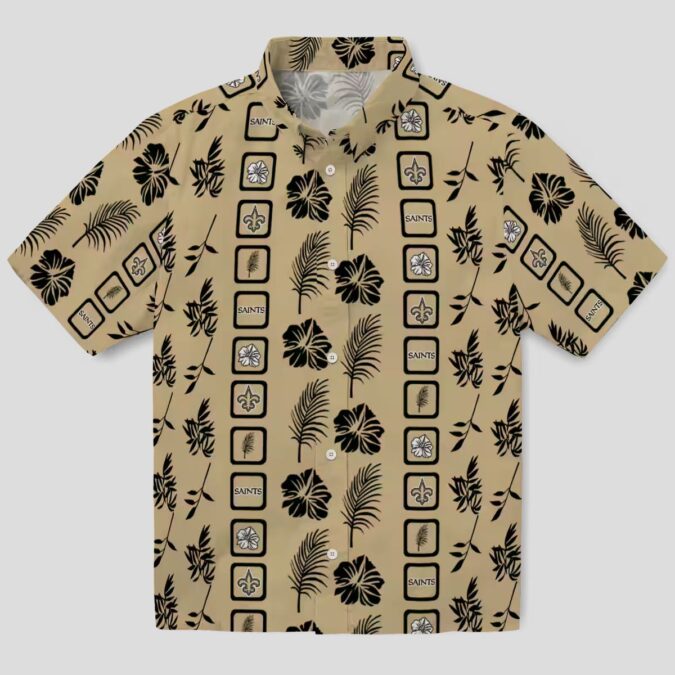 New Orleans Saints Floral Gold Hawaiian Shirt, NFL Football Fan Outfits