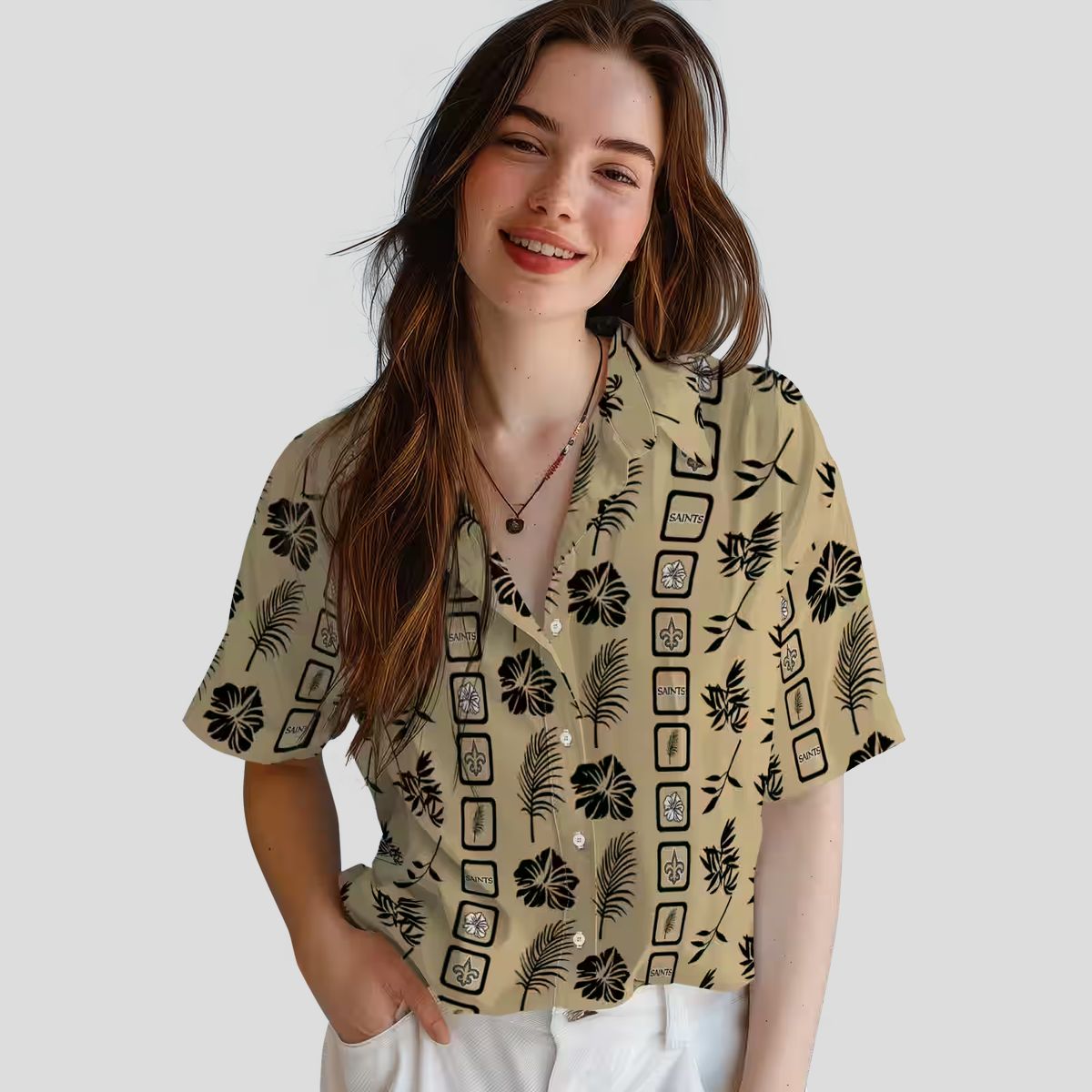 New Orleans Saints Floral Gold Hawaiian Shirt, NFL Football Fan Outfits