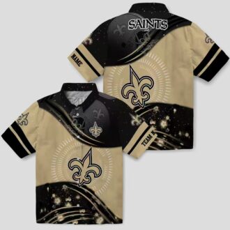 New Orleans Saints Football Wave Pattern Hawaiian Shirt - Gold & Black NFL Apparel