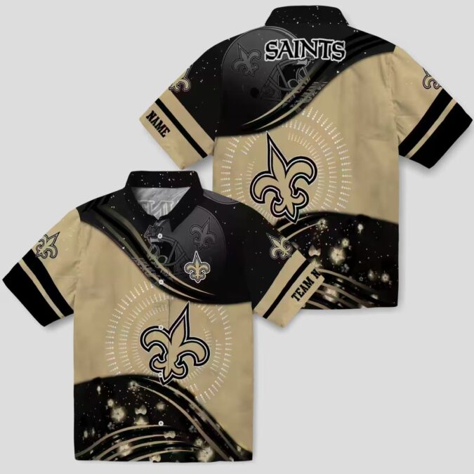 New Orleans Saints Football Wave Pattern Hawaiian Shirt - Gold & Black NFL Apparel