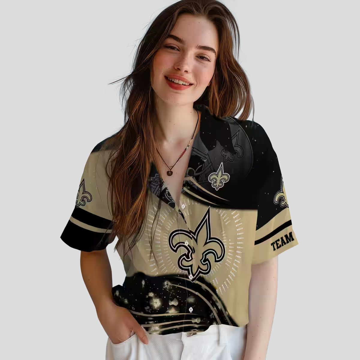 New Orleans Saints Football Wave Pattern Hawaiian Shirt - Gold & Black NFL Apparel