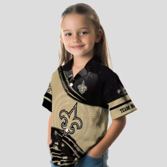 New Orleans Saints Football Wave Pattern Hawaiian Shirt - Gold & Black NFL Apparel