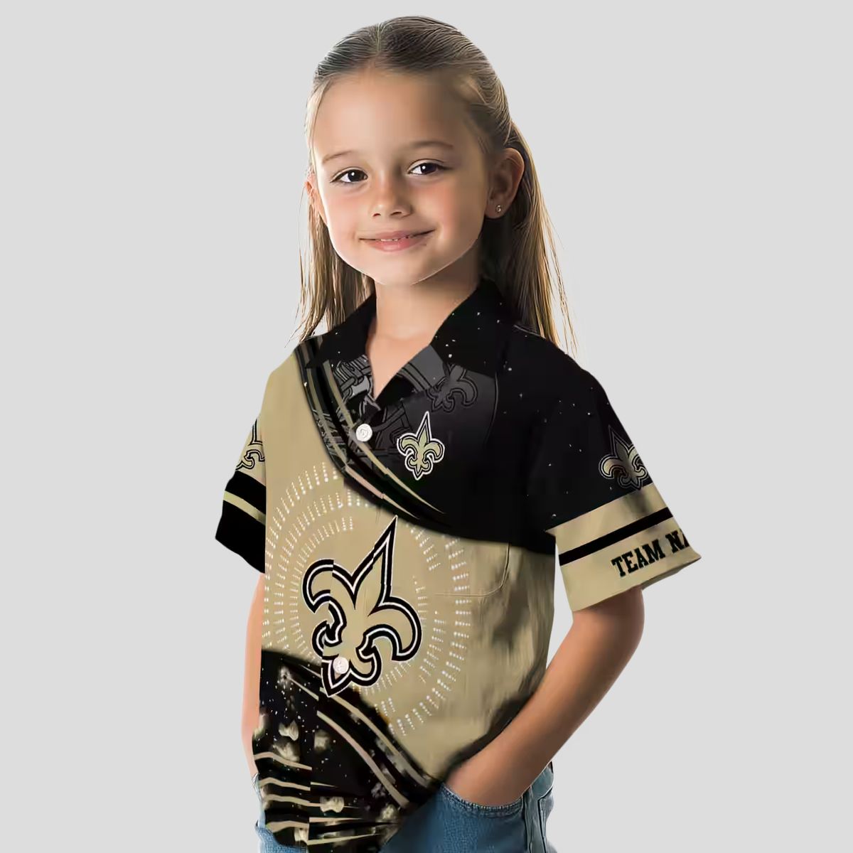 New Orleans Saints Football Wave Pattern Hawaiian Shirt - Gold & Black NFL Apparel
