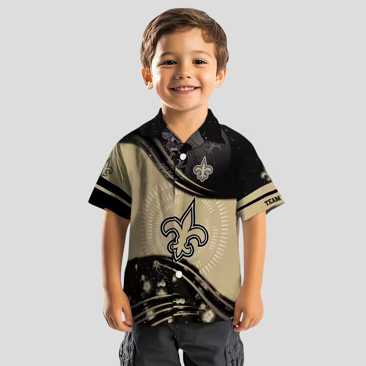New Orleans Saints Football Wave Pattern Hawaiian Shirt - Gold & Black NFL Apparel
