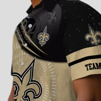 New Orleans Saints Football Wave Pattern Hawaiian Shirt - Gold & Black NFL Apparel
