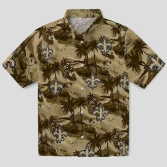New Orleans Saints Game Day Hawaiian Shirt - Gold Coastal Palms Print