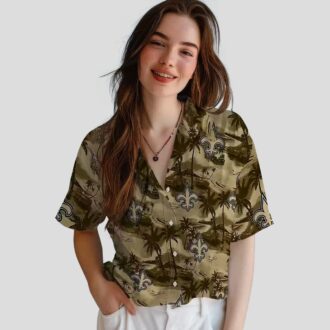 New Orleans Saints Game Day Hawaiian Shirt - Gold Coastal Palms Print