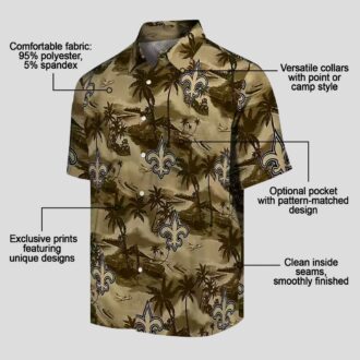 New Orleans Saints Game Day Hawaiian Shirt - Gold Coastal Palms Print