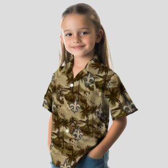 New Orleans Saints Game Day Hawaiian Shirt - Gold Coastal Palms Print