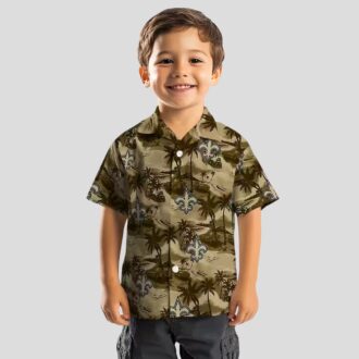 New Orleans Saints Game Day Hawaiian Shirt - Gold Coastal Palms Print