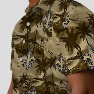 New Orleans Saints Game Day Hawaiian Shirt - Gold Coastal Palms Print