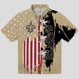 New Orleans Saints Gold Hawaiian Shirt, Stitched Flag NFL Aloha Shirt for Vacation