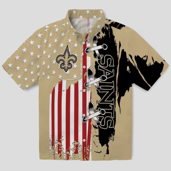 New Orleans Saints Gold Hawaiian Shirt, Stitched Flag NFL Aloha Shirt for Vacation