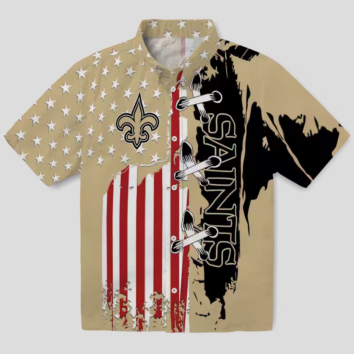New Orleans Saints Gold Hawaiian Shirt, Stitched Flag NFL Aloha Shirt for Vacation