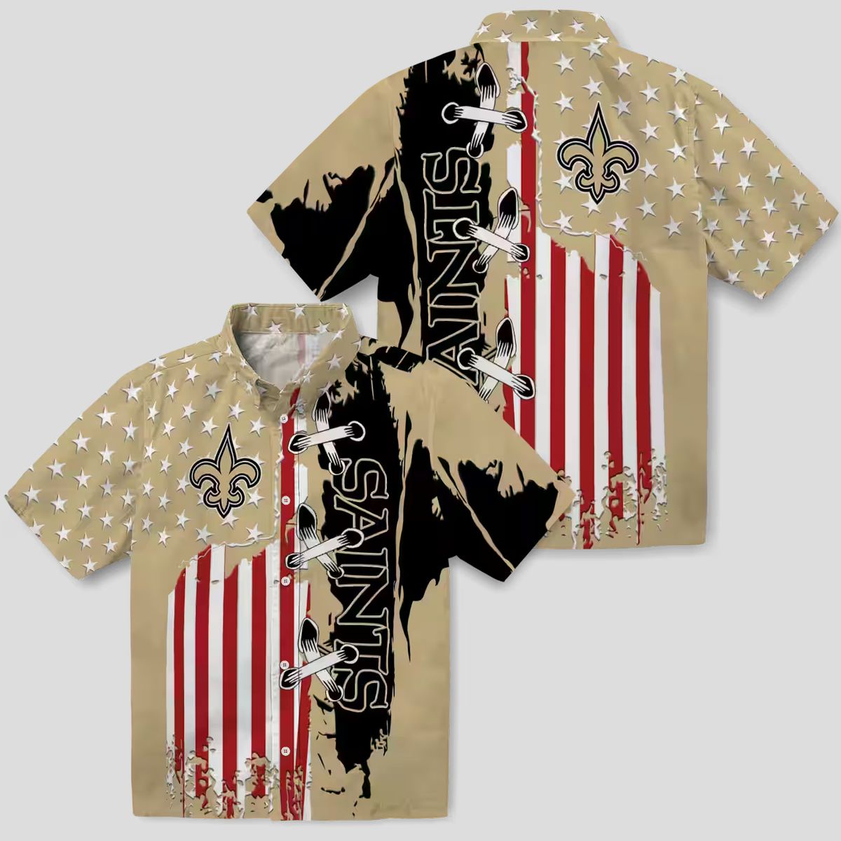 New Orleans Saints Gold Hawaiian Shirt, Stitched Flag NFL Aloha Shirt for Vacation