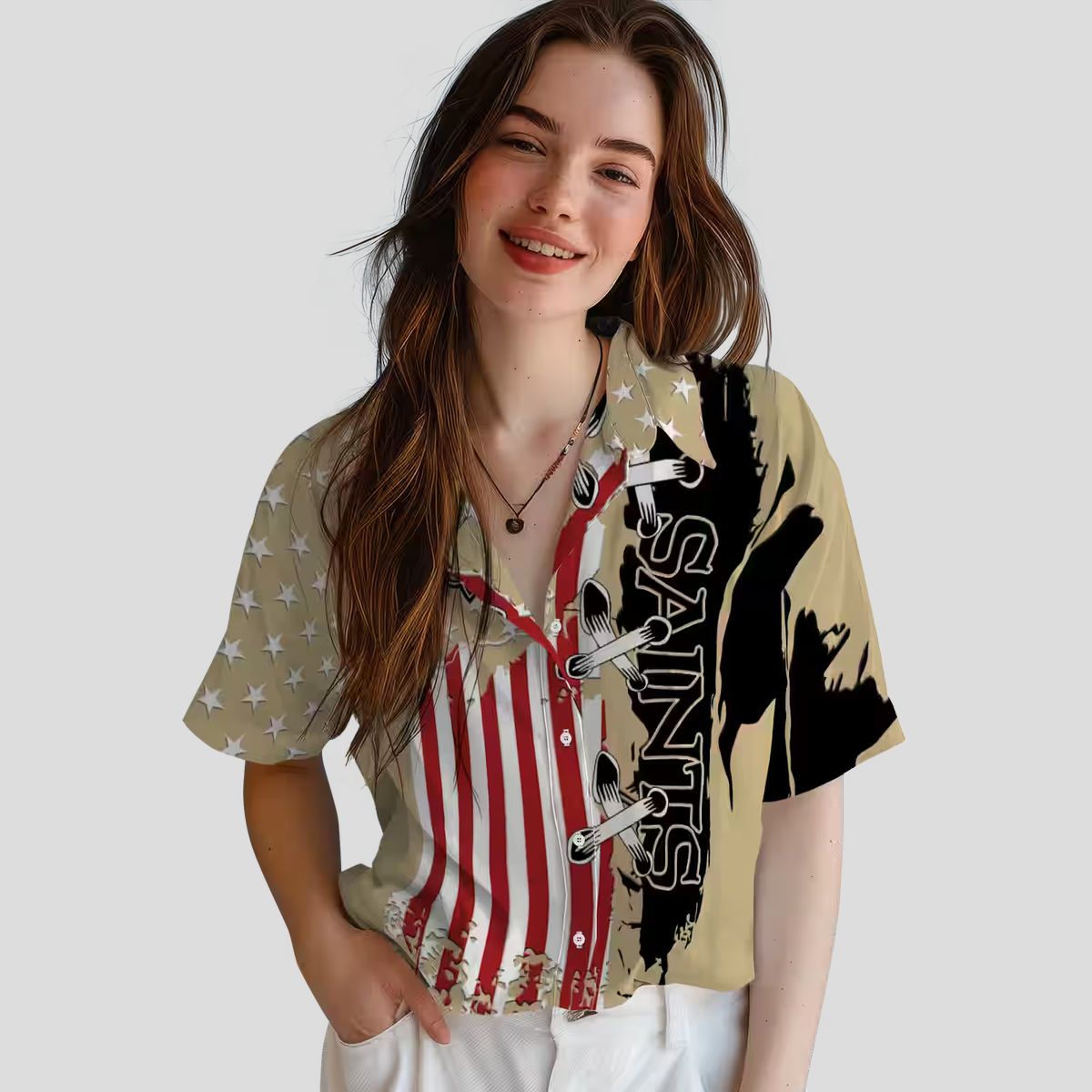 New Orleans Saints Gold Hawaiian Shirt, Stitched Flag NFL Aloha Shirt for Vacation