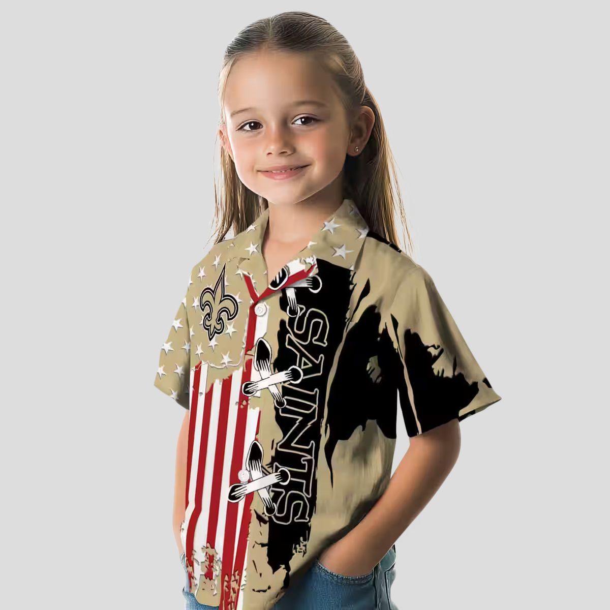 New Orleans Saints Gold Hawaiian Shirt, Stitched Flag NFL Aloha Shirt for Vacation