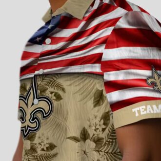 New Orleans Saints Gold Hibiscus Hawaiian Shirt - American Flag Design