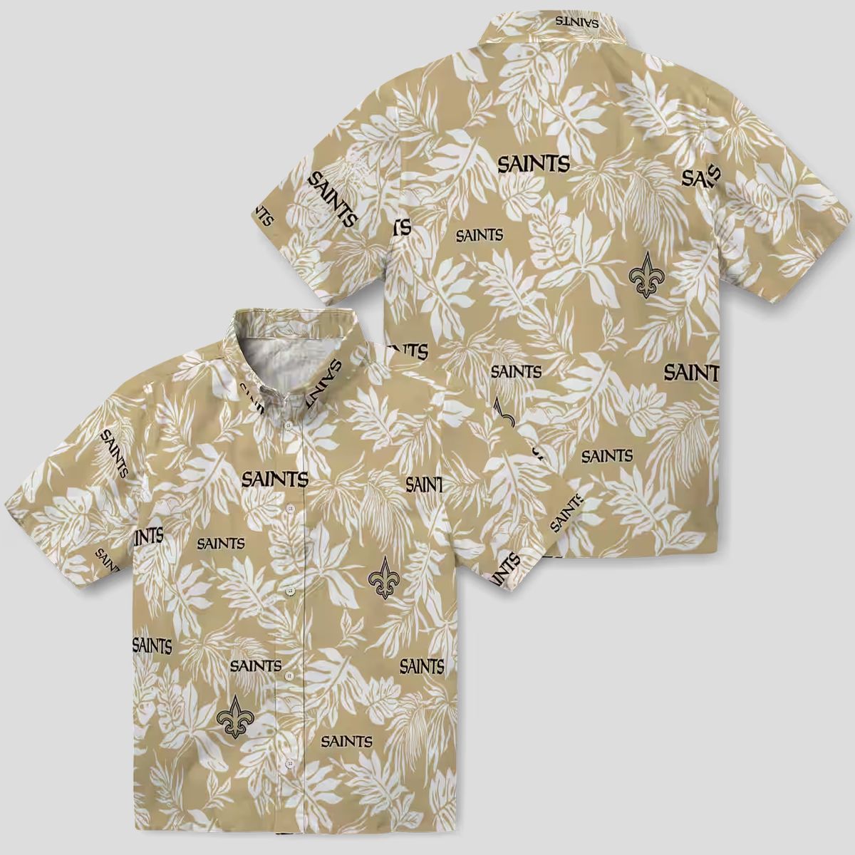 New Orleans Saints Gold White Hawaiian Shirt, Tropical Leaf Print NFL Fanwear