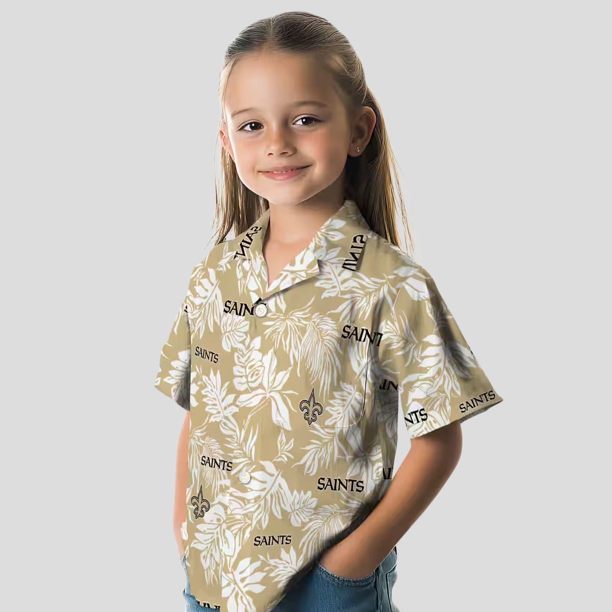 New Orleans Saints Gold White Hawaiian Shirt, Tropical Leaf Print NFL Fanwear