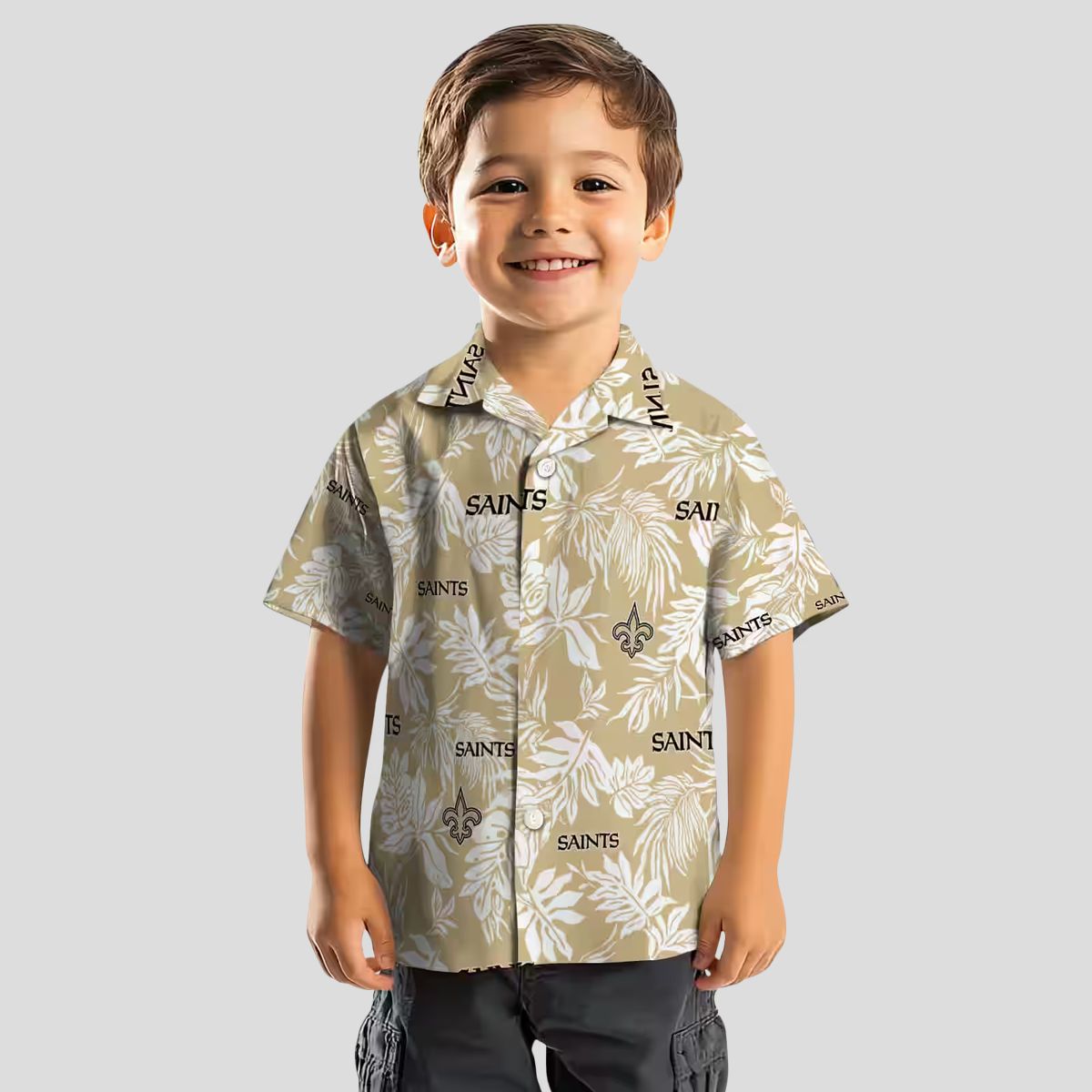 New Orleans Saints Gold White Hawaiian Shirt, Tropical Leaf Print NFL Fanwear