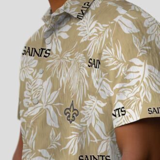 New Orleans Saints Gold White Hawaiian Shirt, Tropical Leaf Print NFL Fanwear