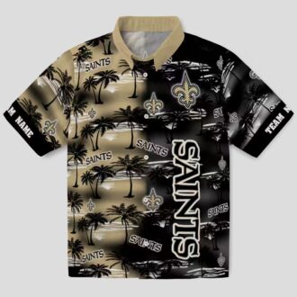 New Orleans Saints Hawaiian Aloha Shirt, Gold Palm Silhouette NFL Fan Edition