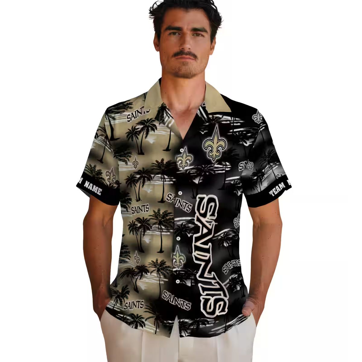 New Orleans Saints Hawaiian Aloha Shirt, Gold Palm Silhouette NFL Fan Edition