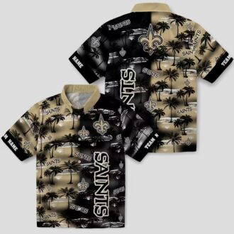 New Orleans Saints Hawaiian Aloha Shirt, Gold Palm Silhouette NFL Fan Edition