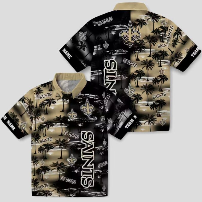 New Orleans Saints Hawaiian Aloha Shirt, Gold Palm Silhouette NFL Fan Edition