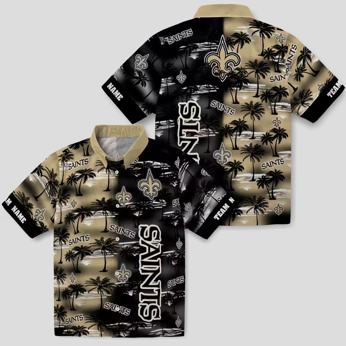 New Orleans Saints Hawaiian Aloha Shirt, Gold Palm Silhouette NFL Fan Edition