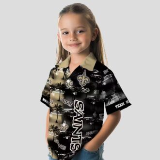 New Orleans Saints Hawaiian Aloha Shirt, Gold Palm Silhouette NFL Fan Edition
