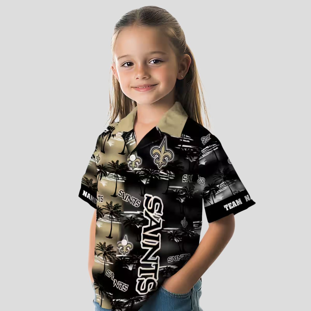 New Orleans Saints Hawaiian Aloha Shirt, Gold Palm Silhouette NFL Fan Edition